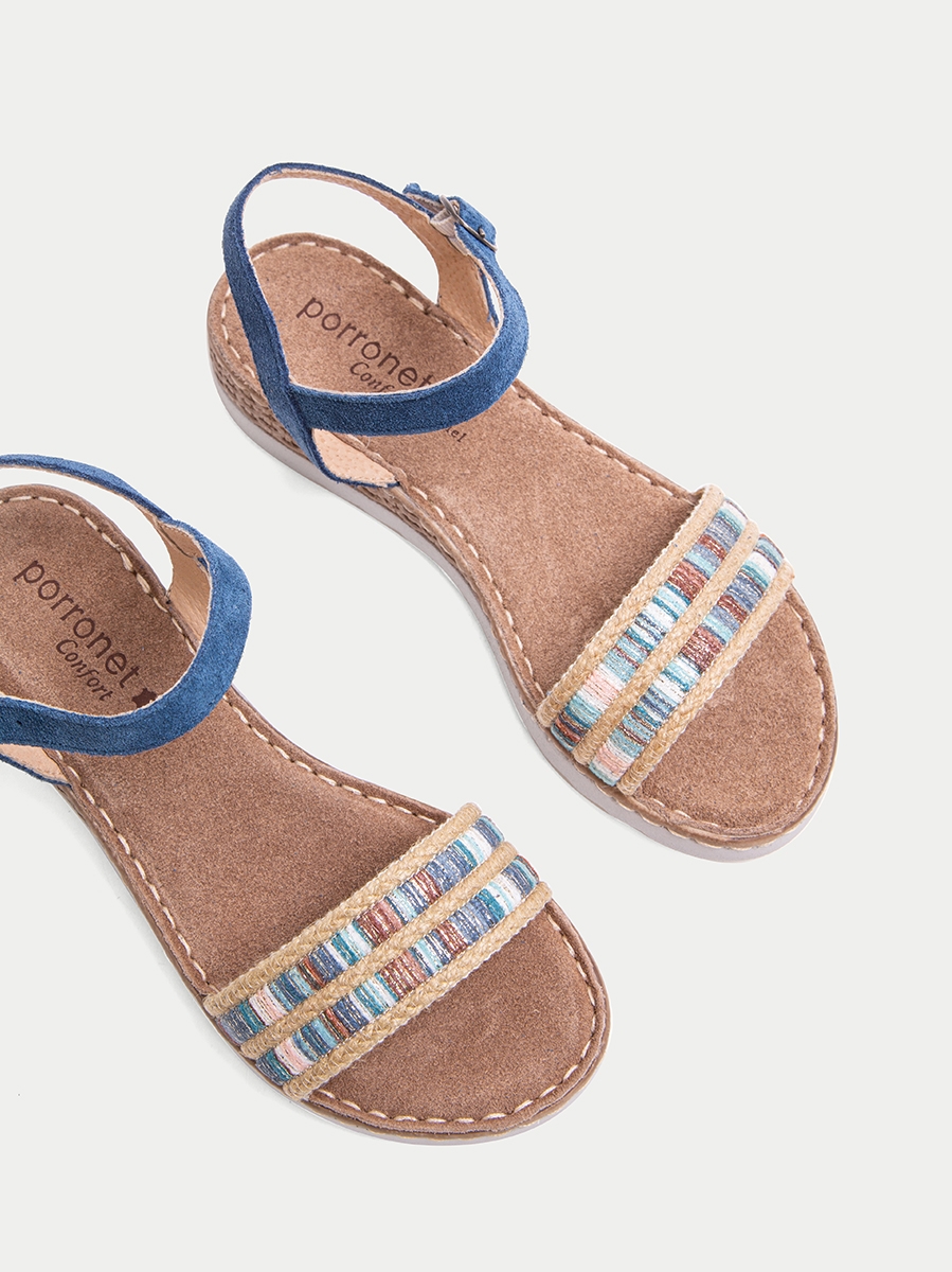 BLUE CORD EMBROIDED SANDALS WITH SUEDE BUCKE STRAPS FELINE | 【Porro...